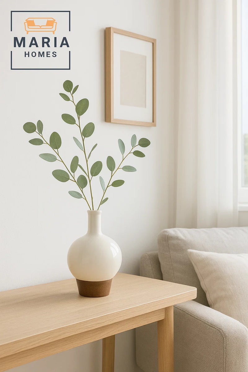 ماريا هومز مزهرية زخرفية حديثة – مزهرية خزفية – إكسسوار ديكور منزلي بتأثير الخشب - Image 1