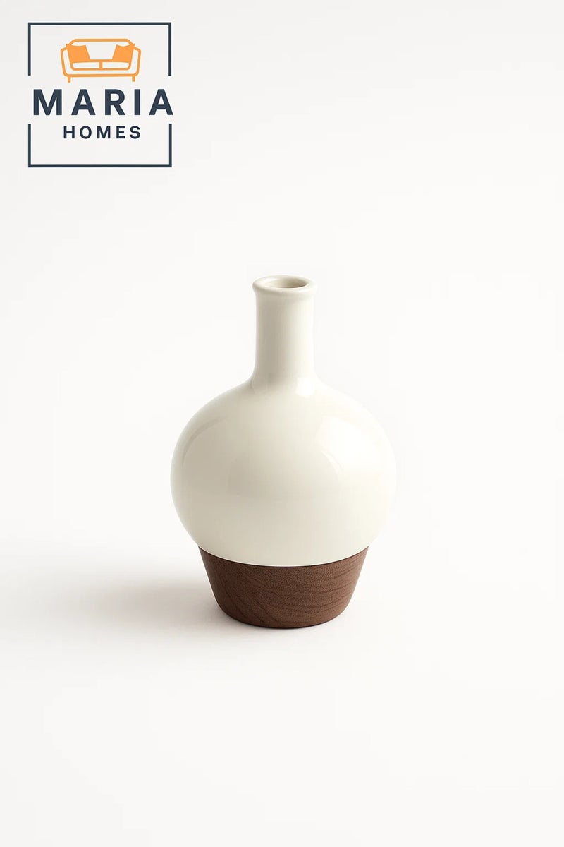 ماريا هومز مزهرية زخرفية حديثة – مزهرية خزفية – إكسسوار ديكور منزلي بتأثير الخشب - Image 5