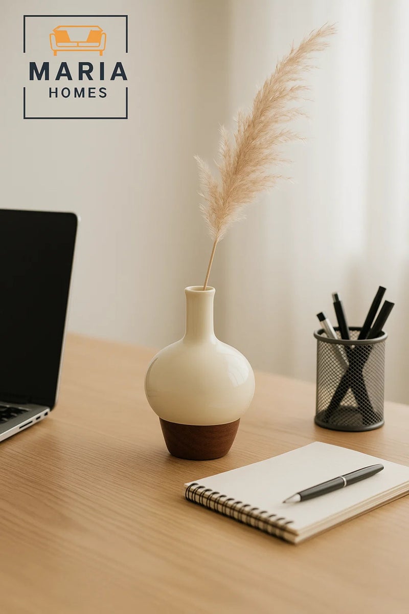 ماريا هومز مزهرية زخرفية حديثة – مزهرية خزفية – إكسسوار ديكور منزلي بتأثير الخشب - Image 3