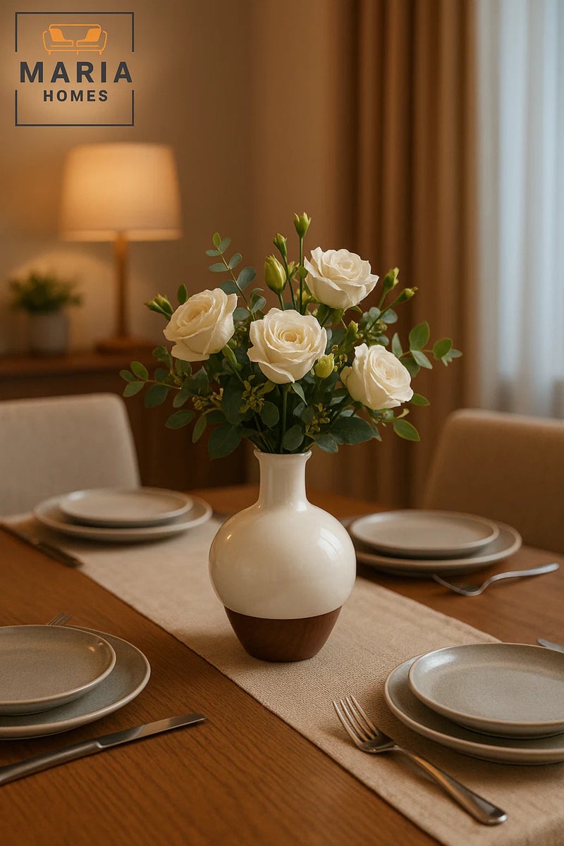 ماريا هومز مزهرية زخرفية حديثة – مزهرية خزفية – إكسسوار ديكور منزلي بتأثير الخشب - Image 2