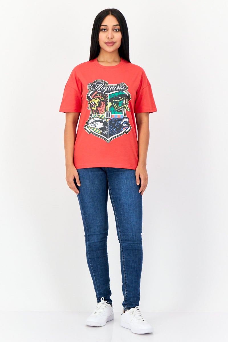 Harry Potter Women Crew Neck Short Sleeves Graphic Print T-Shirt, Red - Image 3