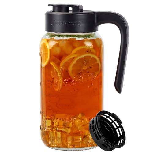 Spreccio Mason Jar Pitcher with Tea Filter, Airtight & Leakproof Glass Pitcher with Lid, 64 oz Sun Tea Glass Jar for Outside, Perfect for Sun Tea, Lemonade, and iced Tea - Image 1