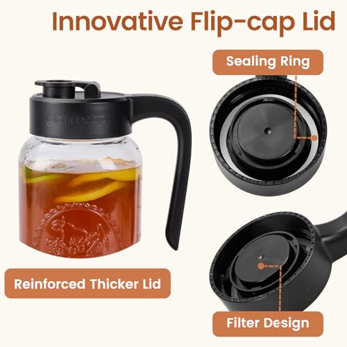 Spreccio Mason Jar Pitcher with Tea Filter, Airtight & Leakproof Glass Pitcher with Lid, 64 oz Sun Tea Glass Jar for Outside, Perfect for Sun Tea, Lemonade, and iced Tea - Image 4