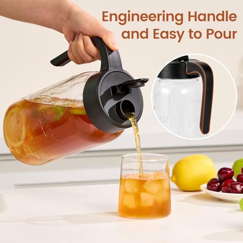Spreccio Mason Jar Pitcher with Tea Filter, Airtight & Leakproof Glass Pitcher with Lid, 64 oz Sun Tea Glass Jar for Outside, Perfect for Sun Tea, Lemonade, and iced Tea - Image 2