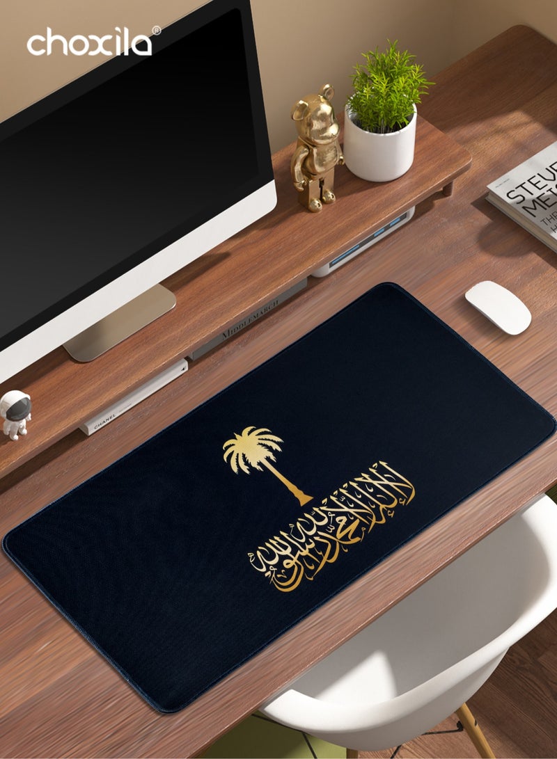 تشوكسيلا قطعة واحدة سادة ماوس علم المملكة العربية السعودية، سادة ماوس شعار المملكة الوطني، سادة مكتب ذات قاعدة مطاطية مانعة للانزلاق وحواف مخيطة، سادة لوحة مفاتيح للاعبين/المكتب/المنزل/هدية، مقاس 60x30x1 سم لون أسود - Image 2