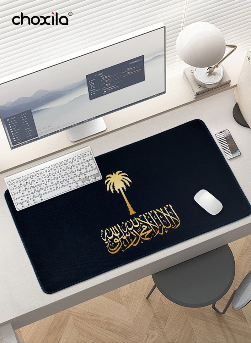 تشوكسيلا قطعة واحدة سادة ماوس علم المملكة العربية السعودية، سادة ماوس شعار المملكة الوطني، سادة مكتب ذات قاعدة مطاطية مانعة للانزلاق وحواف مخيطة، سادة لوحة مفاتيح للاعبين/المكتب/المنزل/هدية، مقاس 60x30x1 سم لون أسود - Image 3