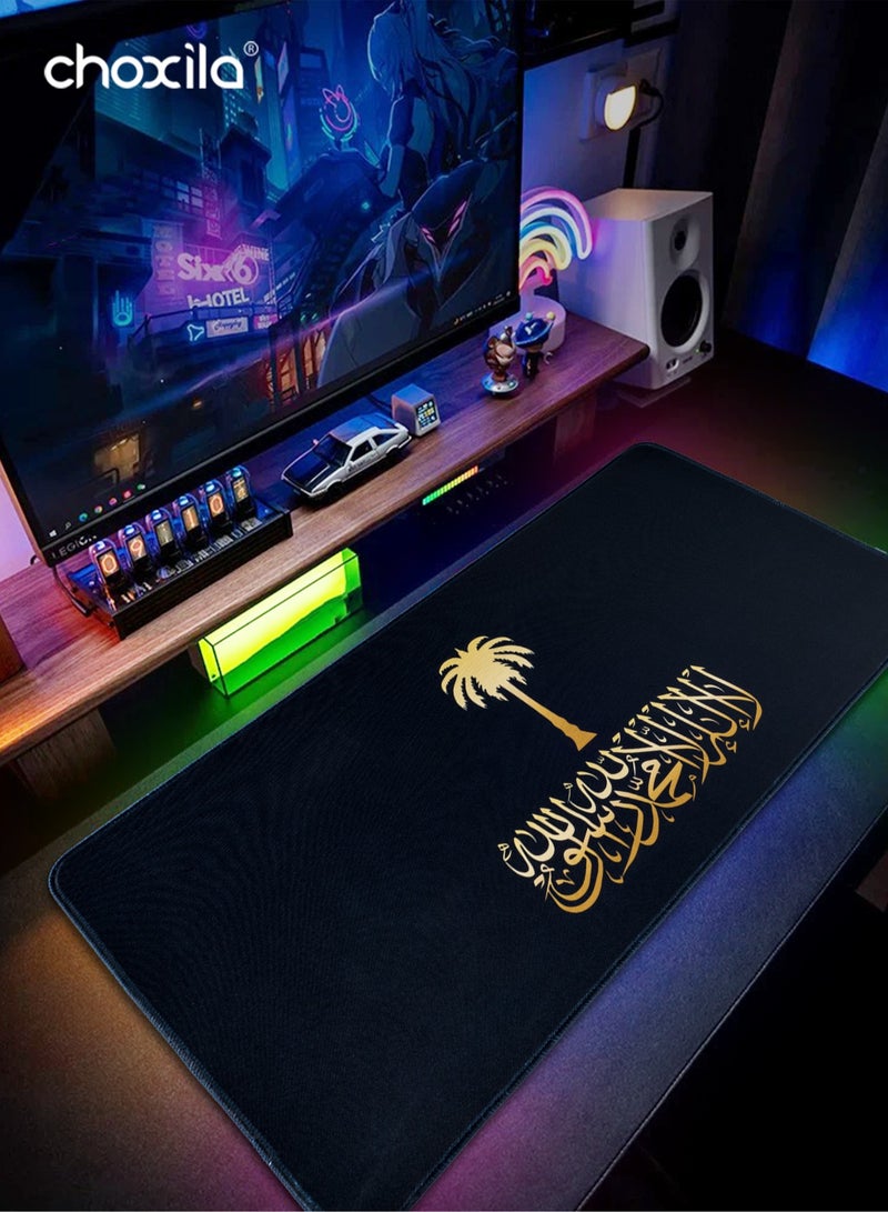 تشوكسيلا قطعة واحدة سادة ماوس علم المملكة العربية السعودية، سادة ماوس شعار المملكة الوطني، سادة مكتب ذات قاعدة مطاطية مانعة للانزلاق وحواف مخيطة، سادة لوحة مفاتيح للاعبين/المكتب/المنزل/هدية، مقاس 60x30x1 سم لون أسود - Image 5