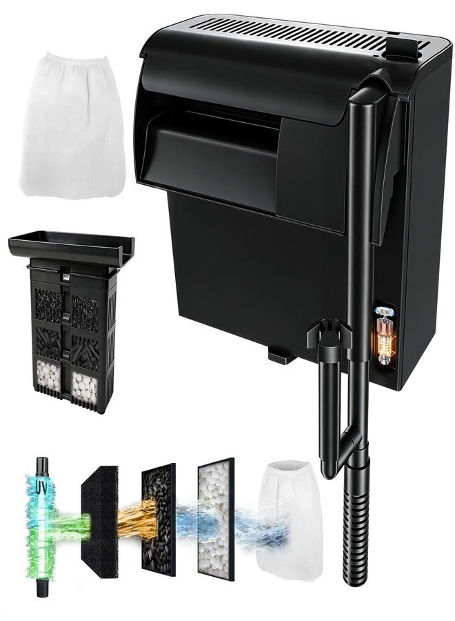 TARARIUM Large Hang on Back Aquarium Filter 343.5GPH w/ U-V Light Rich Filter Media For 40-150Gal Fish Tank, Activated Carbon Bio-Balls Bio-Sponge Filter Sock Deodorization Keep Fresh& Saltwater Crystal Clear - Image 1