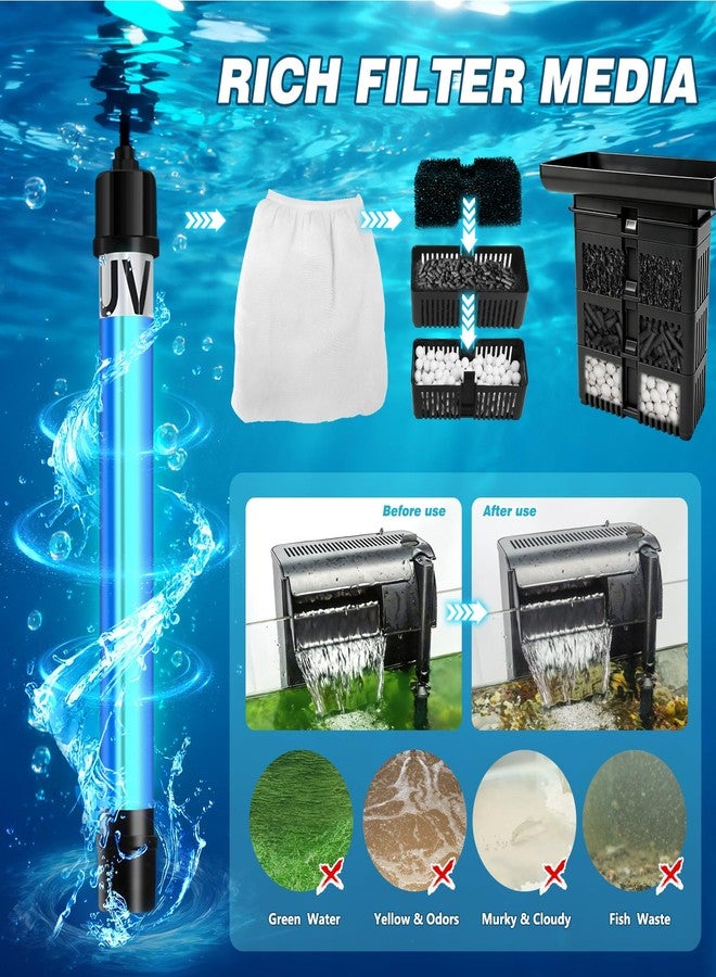 TARARIUM Large Hang on Back Aquarium Filter 343.5GPH w/ U-V Light Rich Filter Media For 40-150Gal Fish Tank, Activated Carbon Bio-Balls Bio-Sponge Filter Sock Deodorization Keep Fresh& Saltwater Crystal Clear - Image 2