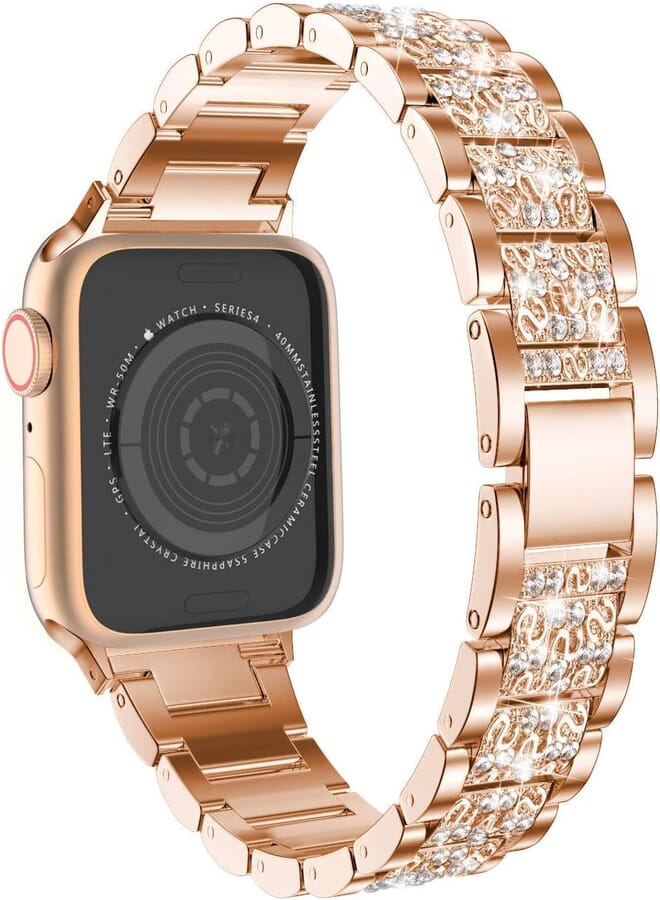 IZONE Luxury Stainless Steel Strap - Stylish and Classy Compatible with Apple Watch Series 2 3 4 5 6 7 8 9 Ultra (42mm/44mm/45mm/Ultra, Rose Gold)