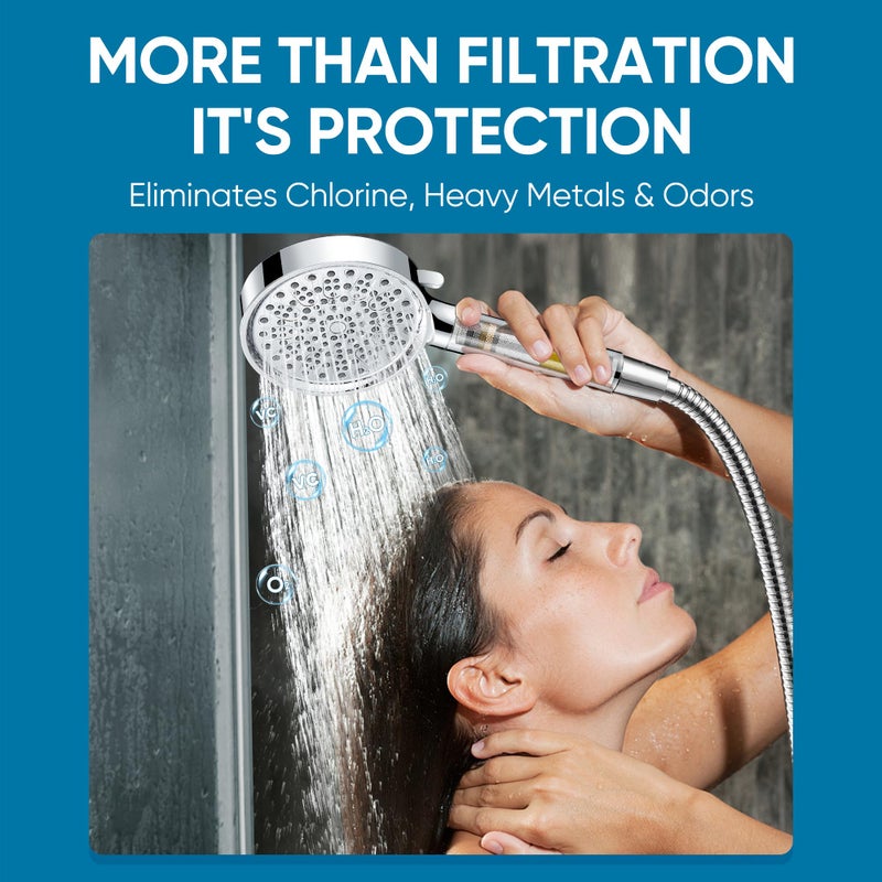 Cobbe Filtered Shower Head with Handheld, High Pressure 6 Spray Mode Showerhead with Filters, Water Softener Filters Beads for Hard Water - Remove Chlorine - Reduces Dry Itchy Skin, Chrome - Image 2