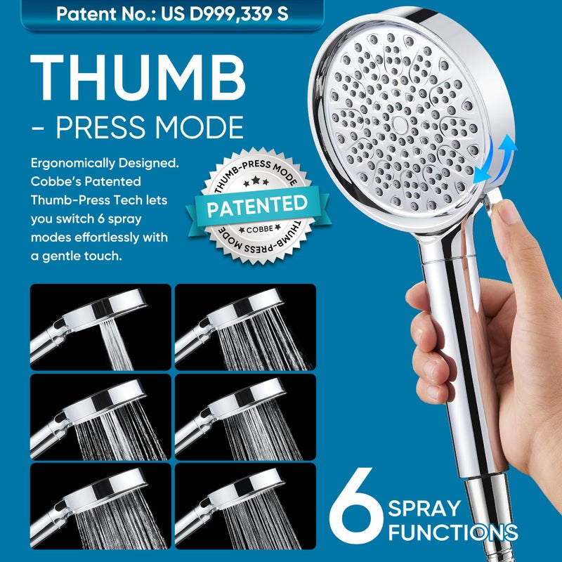 Cobbe Filtered Shower Head with Handheld, High Pressure 6 Spray Mode Showerhead with Filters, Water Softener Filters Beads for Hard Water - Remove Chlorine - Reduces Dry Itchy Skin, Chrome - Image 5