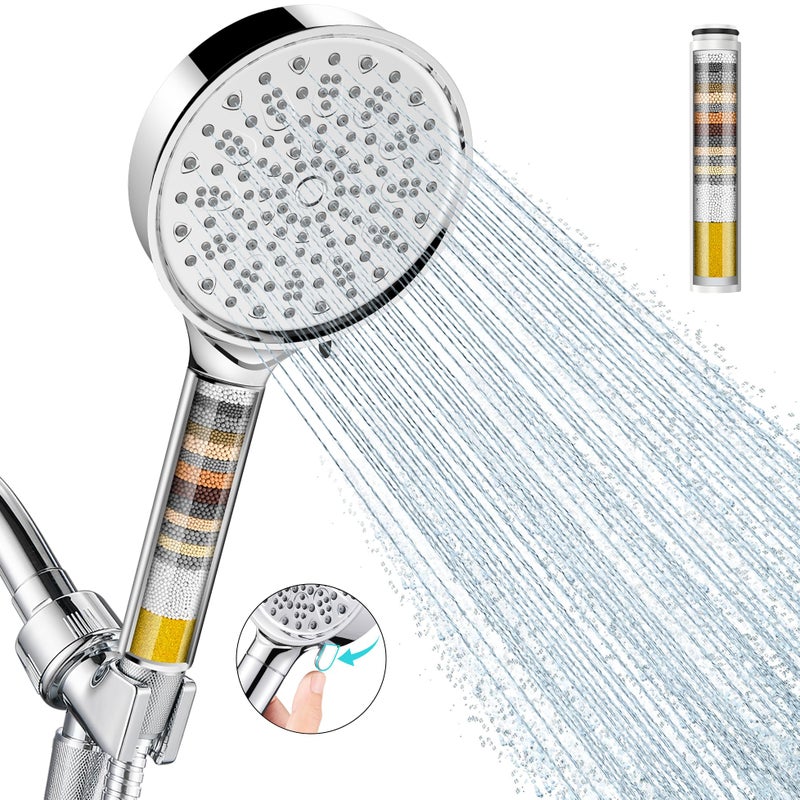 Cobbe Filtered Shower Head with Handheld, High Pressure 6 Spray Mode Showerhead with Filters, Water Softener Filters Beads for Hard Water - Remove Chlorine - Reduces Dry Itchy Skin, Chrome - Image 1