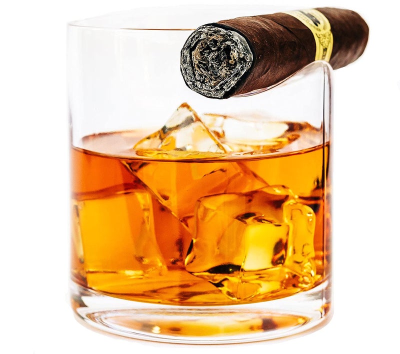 Ruckus Creations Premium Whiskey Glass and Cigar Holder - Dual-Purpose Cigar Rest. Old Fashioned Cigar Whiskey Glass with Cigar Holder, Whisky Gift for Men, Father, Boyfriend, Husband - Image 1