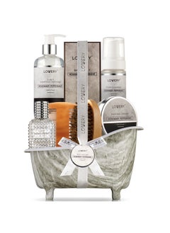 LOVERY Valentines Gifts For Men Bath And Body Grooming Self Care Baskets Rosemary Peppermint Birthday Gifts For Dad Husband Him Boyfriend Spa Basket With Pheromone Perfume Foam Soap Beard Brush & More  - Image 1