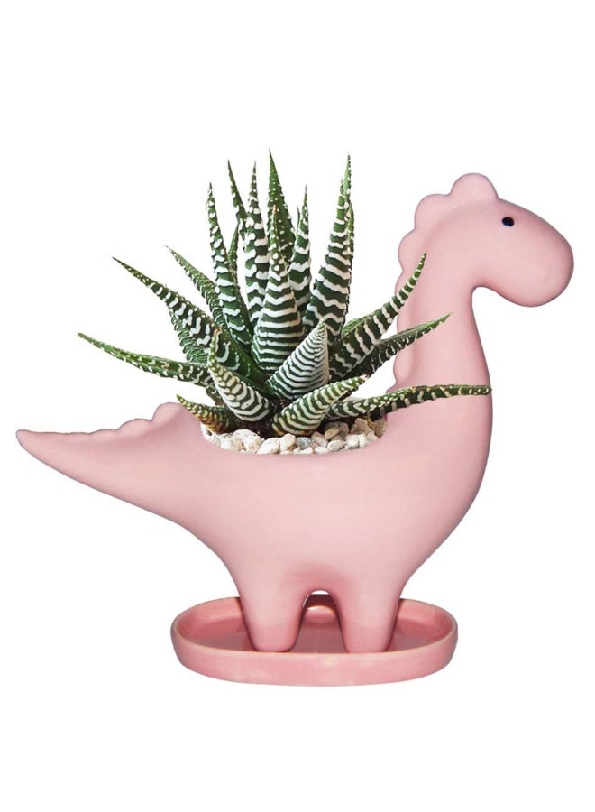 وعاء زراعة نحاسي بشكل ديناصور مع صينية تصريف، وعاء متعدد الاستخدامات لنباتات البونساي، وعاء زهور إبداعي لنباتات الصبار مع فتحة تصريف - لتزيين المنزل والمكتب والحديقة - Image 1