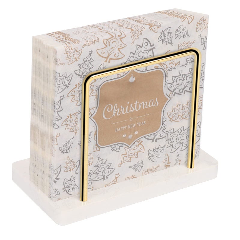 Livabber Napkin Holder, Metal Napkin Storage Modern Freestanding Tissue Paper Dispenser for Table Kitchen Countertop (Marble Base, Gold) - Image 1