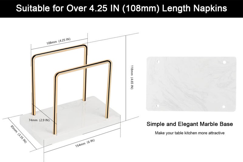 Livabber Napkin Holder, Metal Napkin Storage Modern Freestanding Tissue Paper Dispenser for Table Kitchen Countertop (Marble Base, Gold) - Image 2