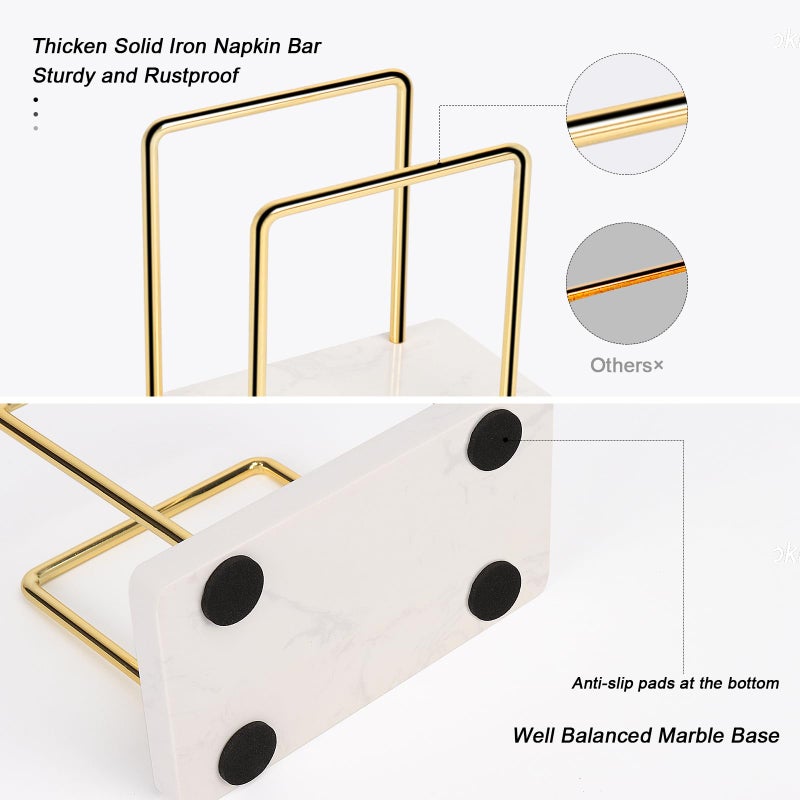 Livabber Napkin Holder, Metal Napkin Storage Modern Freestanding Tissue Paper Dispenser for Table Kitchen Countertop (Marble Base, Gold) - Image 3
