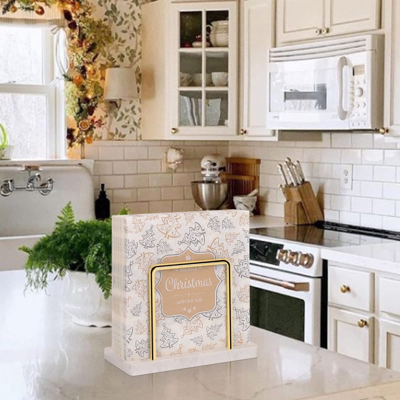 Livabber Napkin Holder, Metal Napkin Storage Modern Freestanding Tissue Paper Dispenser for Table Kitchen Countertop (Marble Base, Gold) - Image 5