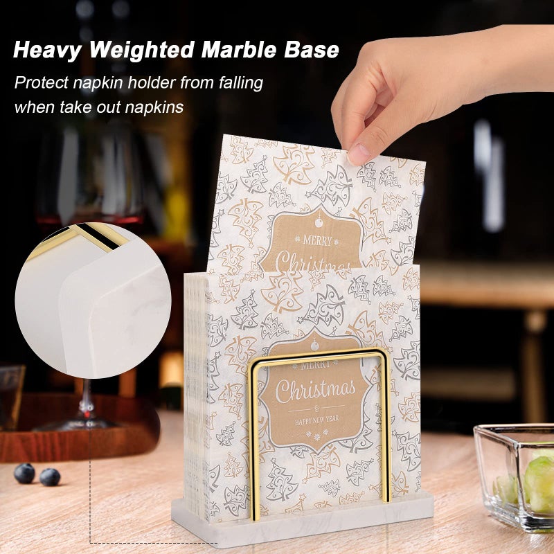 Livabber Napkin Holder, Metal Napkin Storage Modern Freestanding Tissue Paper Dispenser for Table Kitchen Countertop (Marble Base, Gold) - Image 4