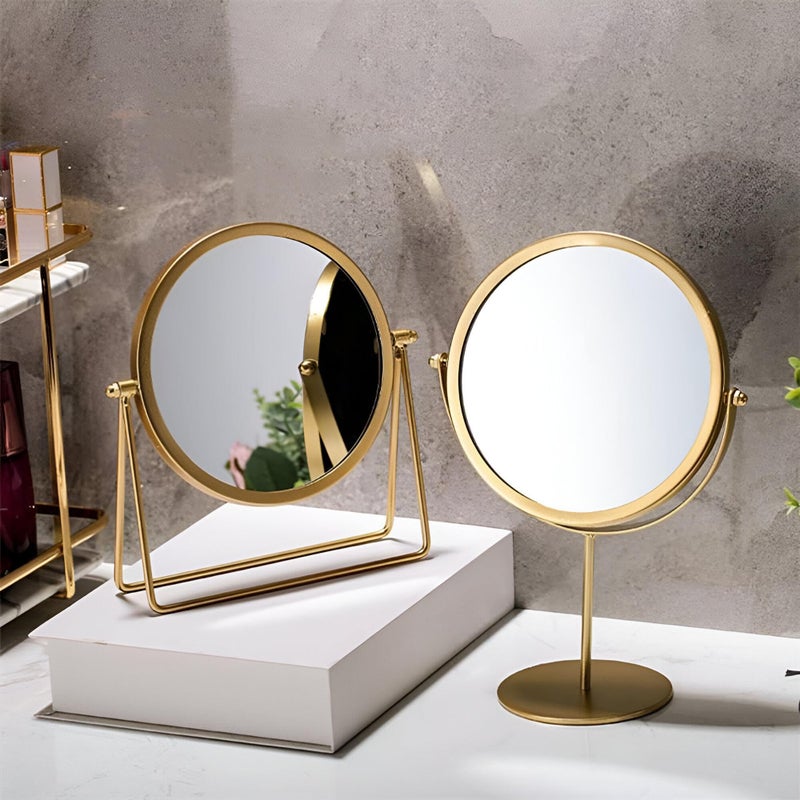 Makeup Mirror - Double-Sided Metal Vanity Mirror with 360° Rotation, Gold Finish, Sturdy Stand, Compact Design for Beauty Enthusiasts, Perfect for Vanity Tables - Image 2