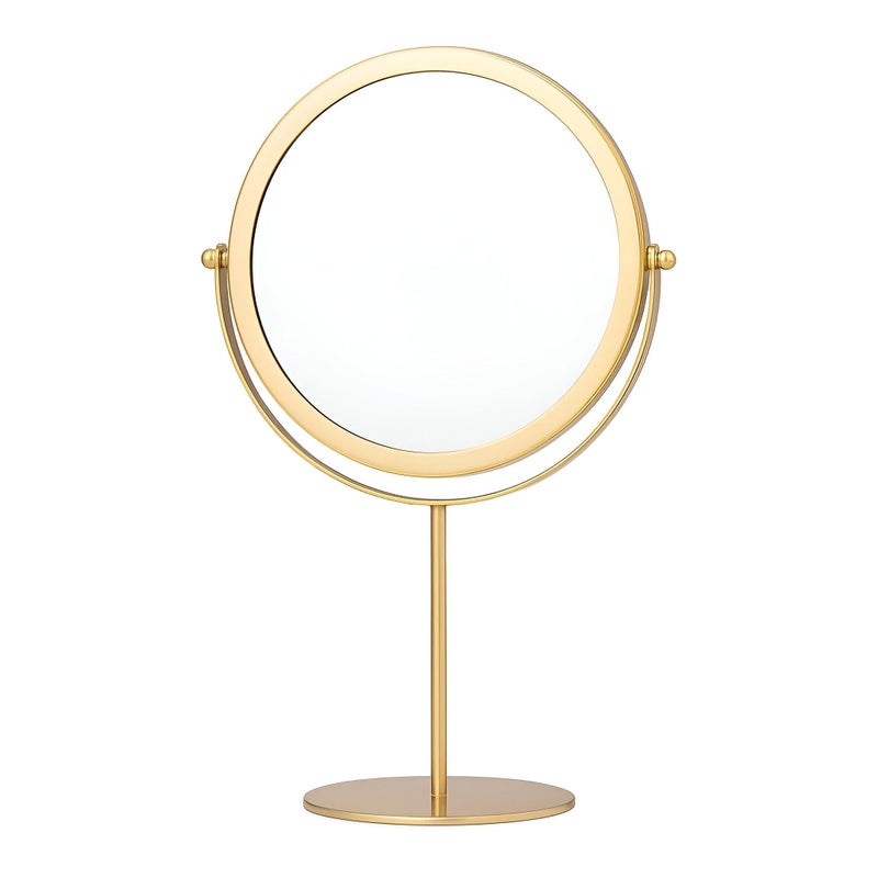 Makeup Mirror - Double-Sided Metal Vanity Mirror with 360° Rotation, Gold Finish, Sturdy Stand, Compact Design for Beauty Enthusiasts, Perfect for Vanity Tables - Image 1