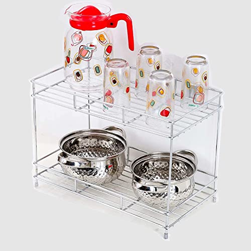 CR18 COLLECTION Big Size Stainless Steel 2 Layer Countertop Spice Rack | Modular Storage Organizer | Multipurpose Shelf, Silver, Step Shelf - Image 3