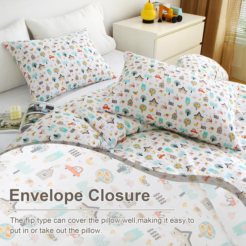 Ivellow Twin Duvet Cover for Kids Cartoon 100% Cotton Kids' Duvet Cover Sets Cottage Farm House Car Patterned Duvet Cover Ultra Soft Breathable Cute Toddler Bedding Set Zipper Closure Boys Girls Teens - Image 5