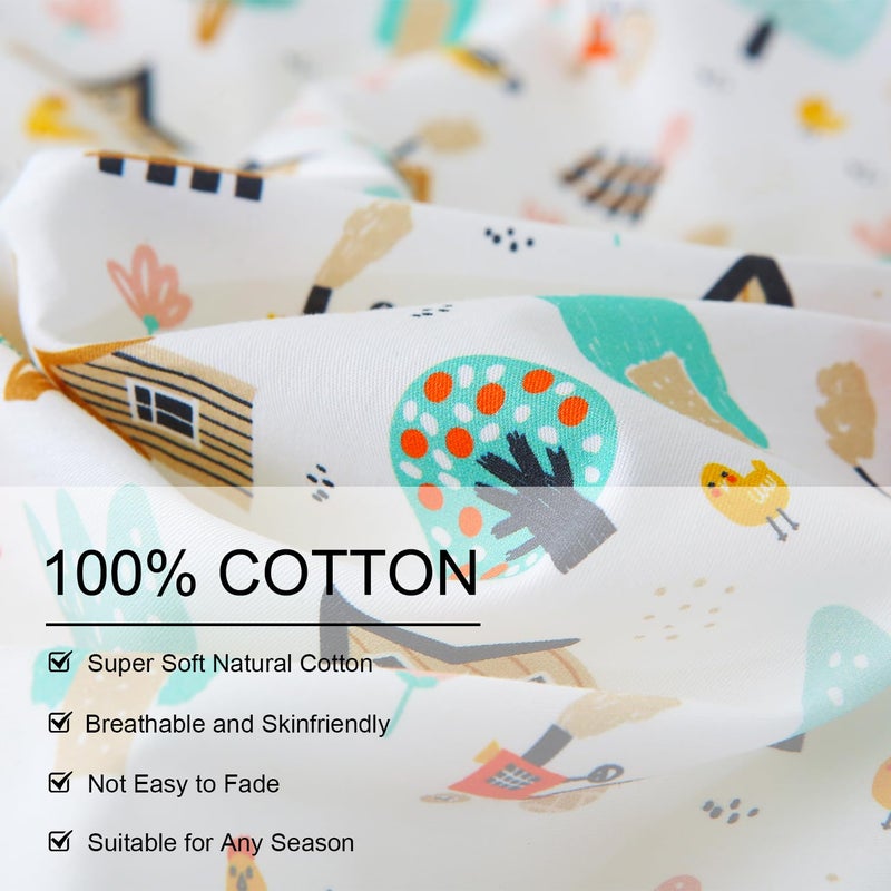 Ivellow Twin Duvet Cover for Kids Cartoon 100% Cotton Kids' Duvet Cover Sets Cottage Farm House Car Patterned Duvet Cover Ultra Soft Breathable Cute Toddler Bedding Set Zipper Closure Boys Girls Teens - Image 4
