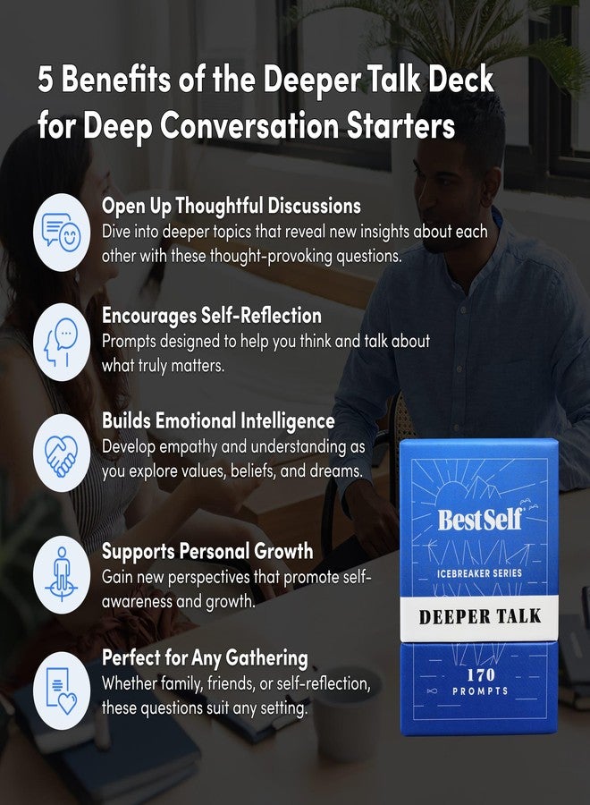 BestSelf Co. BestSelf Icebreaker Deeper Talk Deck - Conversation Starter Card Pack to Deepen Friendships with 170 Prompts to Create Real Conversations for Friends, Coworkers, Family, Dates - Image 2