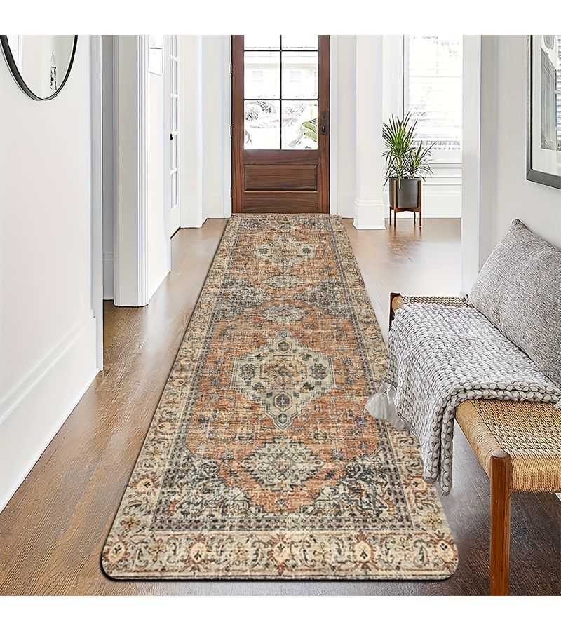 Vintage Persian Style Carpet Runner 60 X 150cm Non Slip Machine Washable Soft Mat For Indoor Outdoor Kitchen Laundry Room Home Decor - Image 1