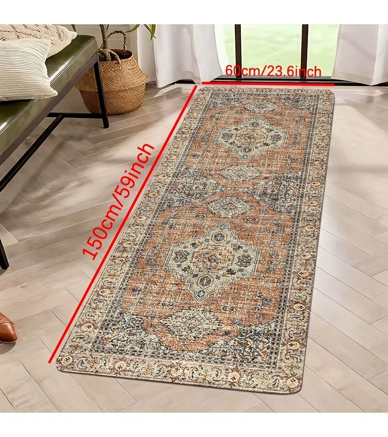Vintage Persian Style Carpet Runner 60 X 150cm Non Slip Machine Washable Soft Mat For Indoor Outdoor Kitchen Laundry Room Home Decor - Image 3