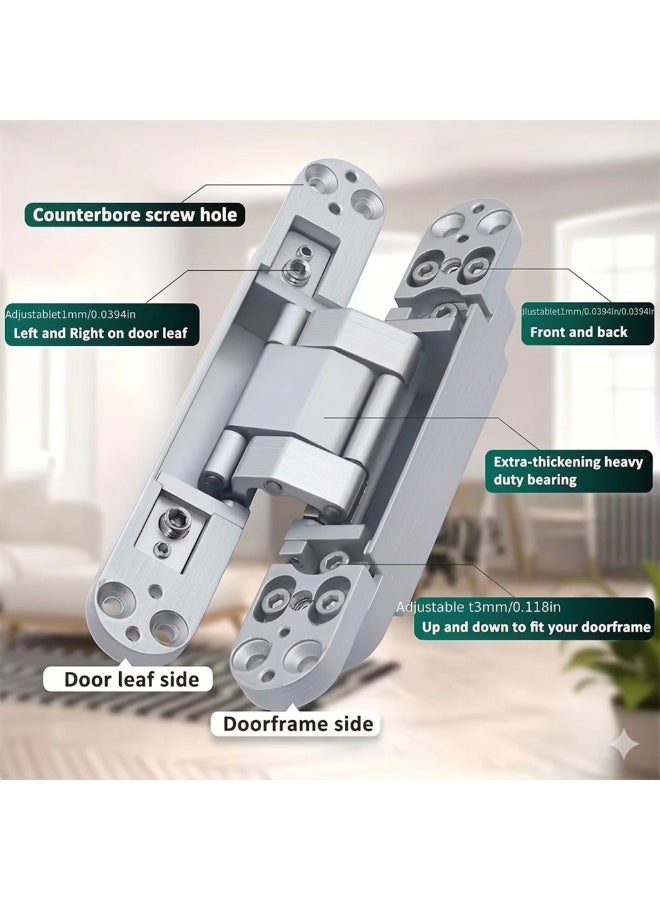MHE Heavy-Duty Concealed Hinges – Hidden Door Hinges for Wooden & Flush Doors, Satin Silver Chrome Finish, 6 Inch (150mm) Pack of 2 - Image 3