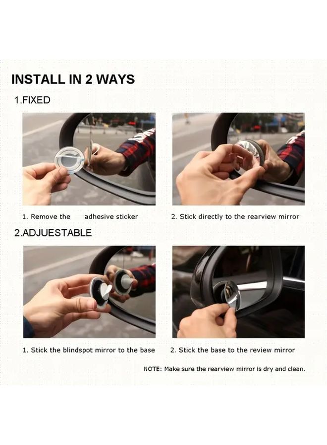 2pcs Wide Angle Car Blind Spot Mirrors 360 Rotating Anti Shake Convex Safety HD Glass - Image 4