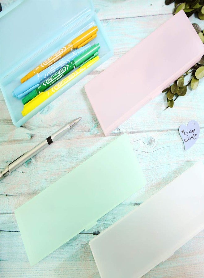 Unigift 4 Pieces Plastic Clear Pencil Cases Pencil Box Plastic Stationery Storage Case with Lid Snap Closure,4 Colors(Small Size) - Image 5
