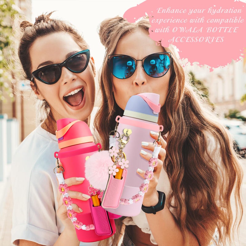 SLEILIN Compatible for Owala Accessories Bundle: Silicone Boot for 24oz & 32oz Bottles, Charms, Handle, Strap, Rubber Bottoms, and Decorative Add-ons for Your Compatible for Owala Water Bottle, Black Cherry - Image 4