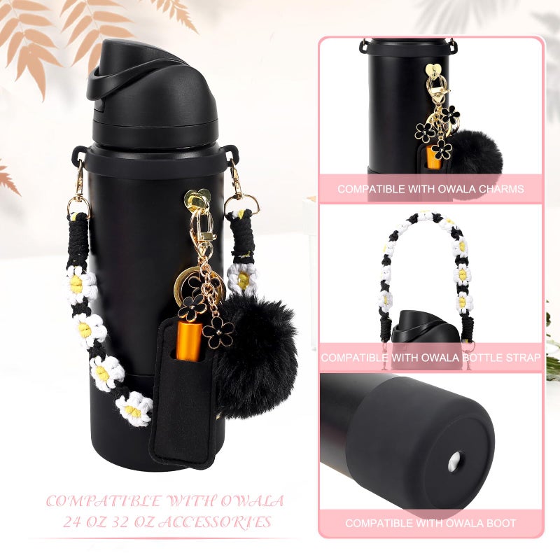 SLEILIN Compatible for Owala Accessories Bundle: Silicone Boot for 24oz & 32oz Bottles, Charms, Handle, Strap, Rubber Bottoms, and Decorative Add-ons for Your Compatible for Owala Water Bottle, Black Cherry - Image 3