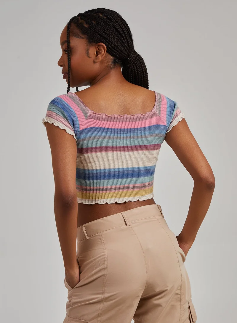 Pink Vanilla  Space Dye Lettuce Hem Square Neck Crop Top for Women | Best Price UAE