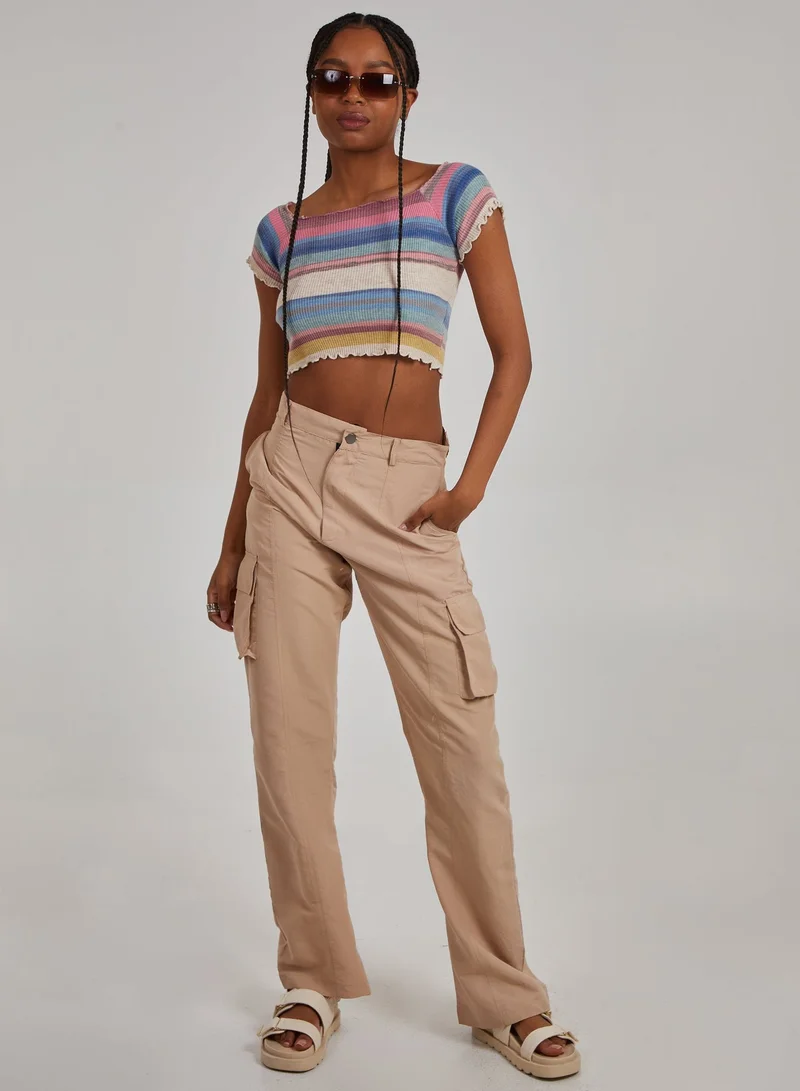 Pink Vanilla  Space Dye Lettuce Hem Square Neck Crop Top for Women | Best Price UAE
