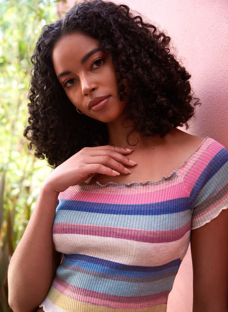 Pink Vanilla  Space Dye Lettuce Hem Square Neck Crop Top for Women | Best Price UAE
