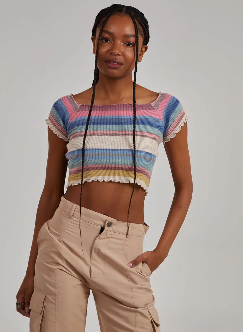 Pink Vanilla  Space Dye Lettuce Hem Square Neck Crop Top for Women | Best Price UAE