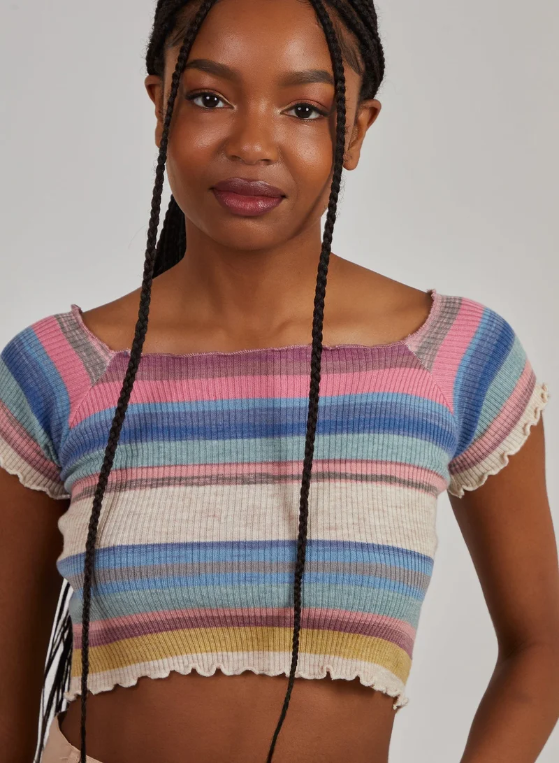 Space Dye Lettuce Hem Square Neck Crop Top