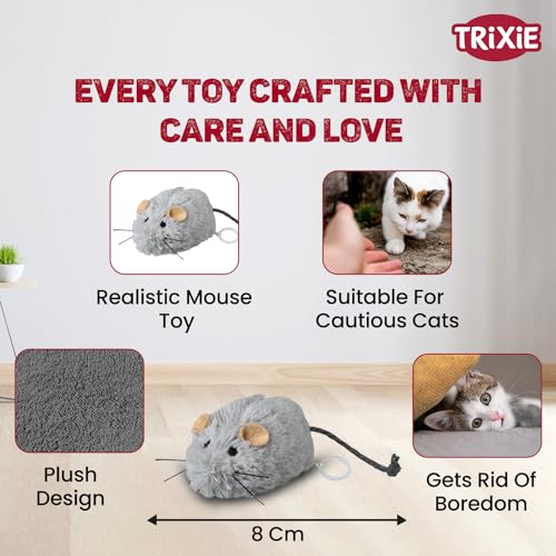 Trixie: - Wriggle Up Mouse Plush Cat Toy | Interactive Cat Toy, Made with Non-Toxic Polyester | A Classic Mouse Shape Toy, Stimulates Your Kitten’s Natural Hunting Instincts – 8 cm - Image 5
