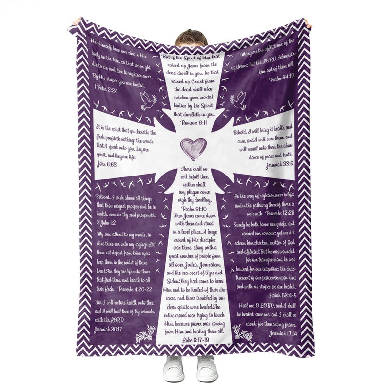 Christian Gifts for Women and Men Bible Verse Throw Blanket Super Soft Fleece Blanket Religious Gifts Inspirational and Spiritual Scriptures Blankets Purple