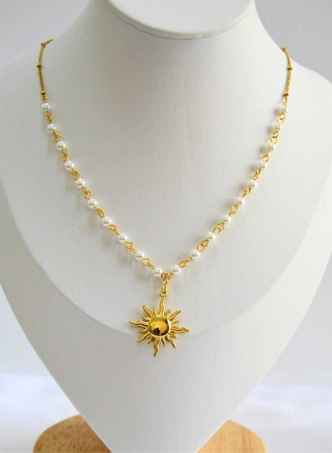 Andaazs Andaazs Women’s Aura Pearl Necklace with Sunflower Pendant – 18K Gold-Plated Chain with Imitation Pearl  - Image 2