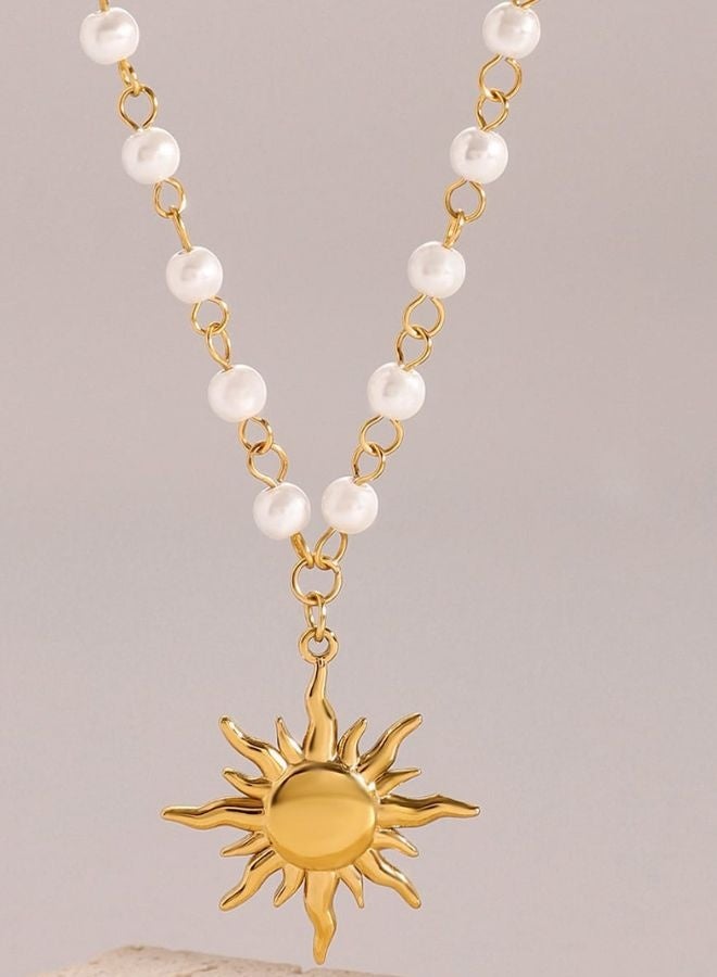 Andaazs Andaazs Women’s Aura Pearl Necklace with Sunflower Pendant – 18K Gold-Plated Chain with Imitation Pearl  - Image 1