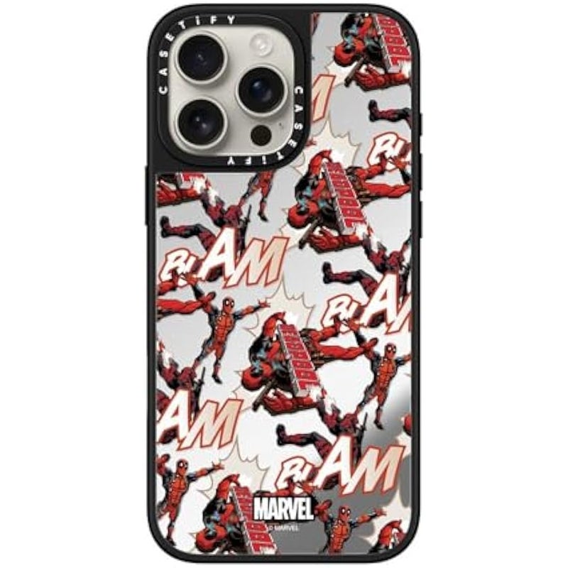 Casetify Mirror iPhone 16 Pro Max Case 【Deadpool & Wolverine Co-Lab / 4.9ft Drop Protection/Magsafe】 - Deadpool Pattern Case - Silver on Black - Image 3