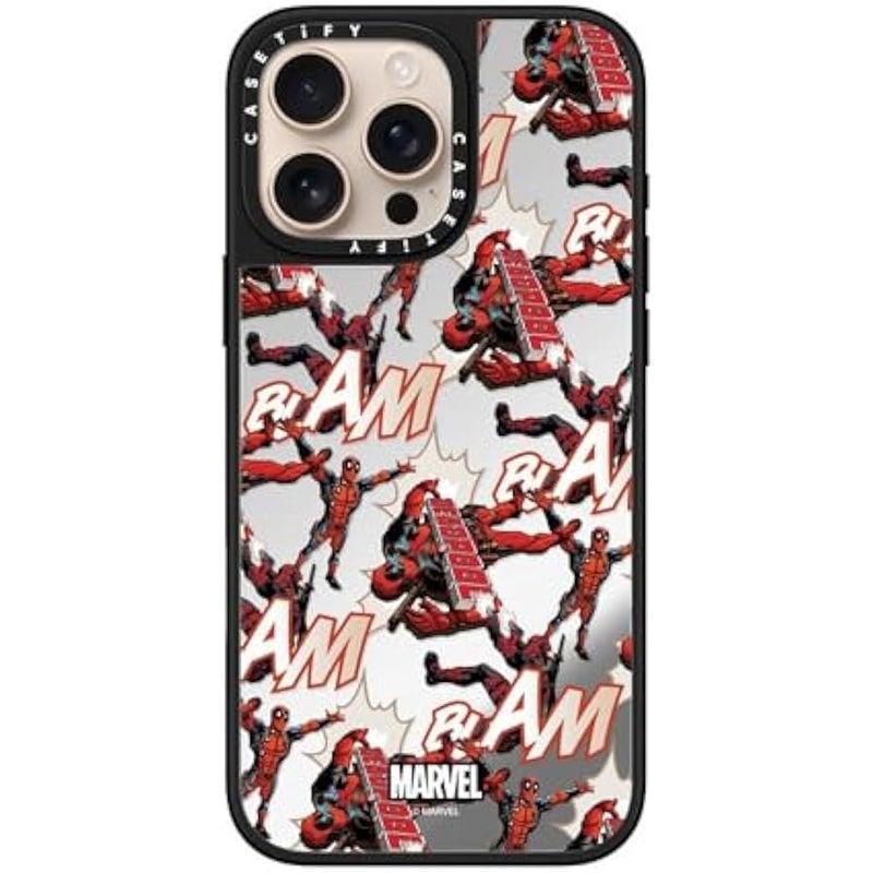 Casetify Mirror iPhone 16 Pro Max Case 【Deadpool & Wolverine Co-Lab / 4.9ft Drop Protection/Magsafe】 - Deadpool Pattern Case - Silver on Black - Image 4
