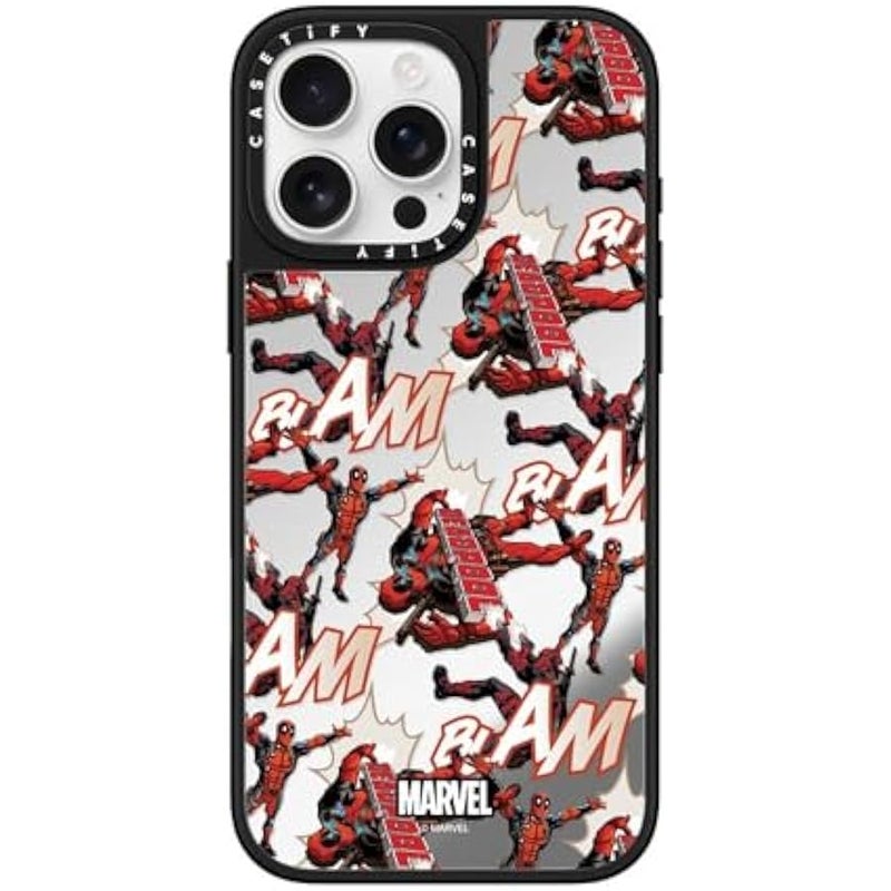 Casetify Mirror iPhone 16 Pro Max Case 【Deadpool & Wolverine Co-Lab / 4.9ft Drop Protection/Magsafe】 - Deadpool Pattern Case - Silver on Black - Image 1